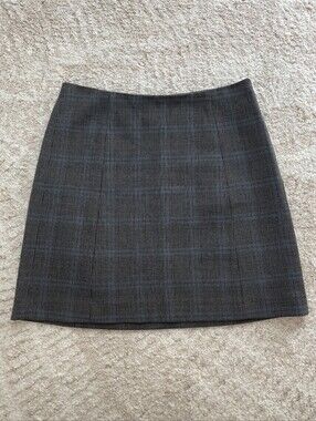 Babaton Gray Plaid Pencil Skirt with Subtle Blue Check Size 10
